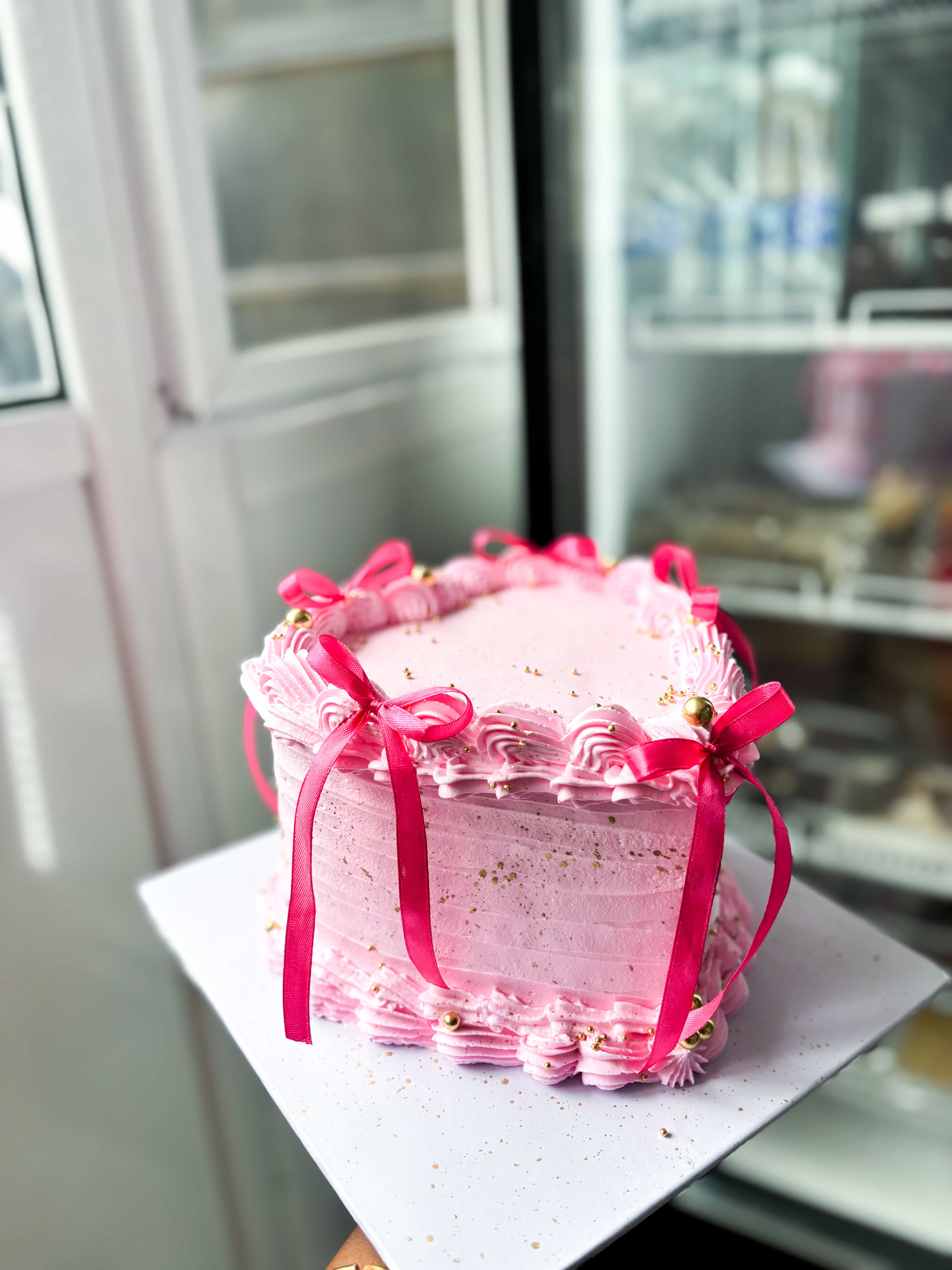 Heart Shaped Ribbon Cake - Available in Vanilla, Red Velvet, Chocolate, etc.
