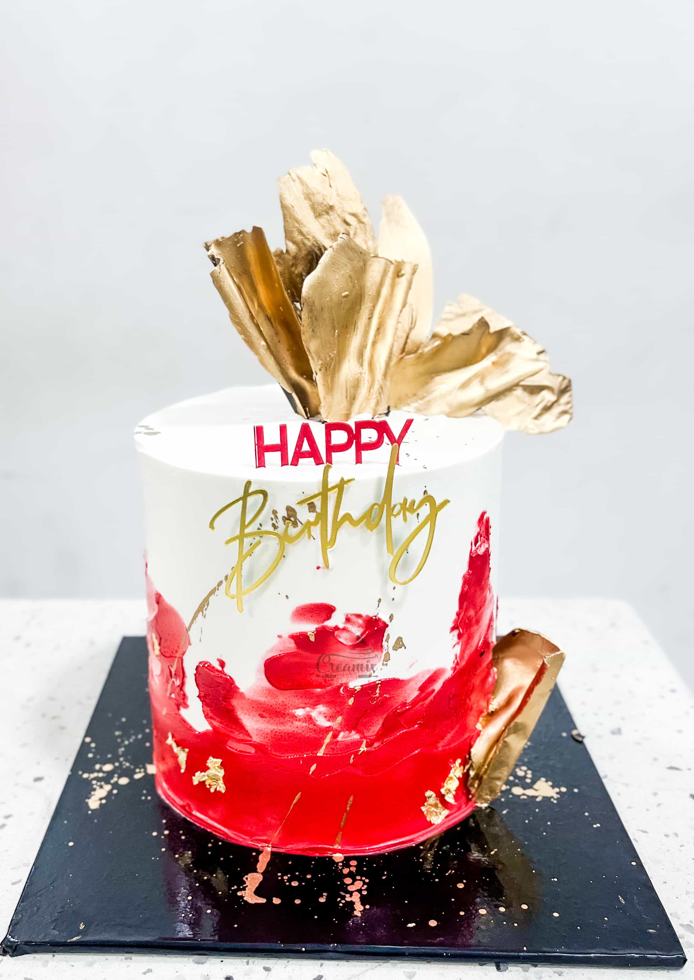 6 inch 3 layers Red White & Gold Cake - Available in Vanilla, Red Velvet, Chocolate, etc.